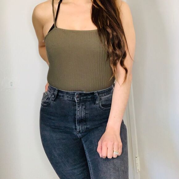 Olive green Rib Cami body suit - Picture 3 of 4